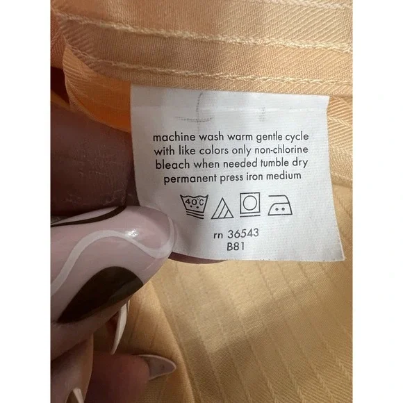 Arrow Men's  Long Sleeve Satin & Twill Dress Shirt Xl 17 34/35  Mango Pin Stripe - Picture 13 of 14